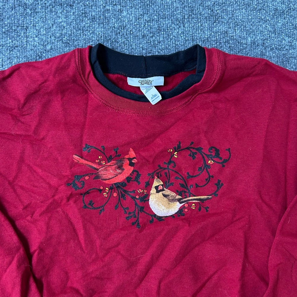 Country Store Sweatshirt Womens Large Red Cardinal Bird Graphic Double Collar L